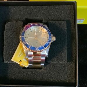 Invicta Silver Watch with Blue Bezel